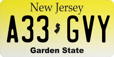 NJ license plate A33GVY