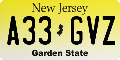 NJ license plate A33GVZ