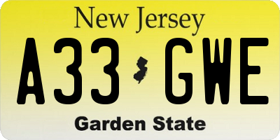 NJ license plate A33GWE