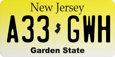 NJ license plate A33GWH