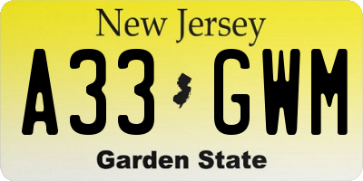 NJ license plate A33GWM