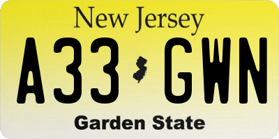 NJ license plate A33GWN