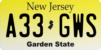 NJ license plate A33GWS
