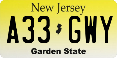 NJ license plate A33GWY