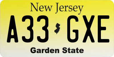 NJ license plate A33GXE
