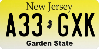 NJ license plate A33GXK