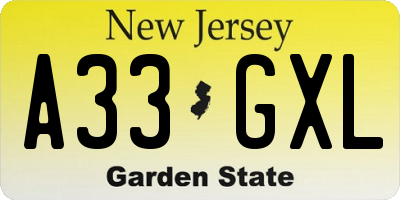 NJ license plate A33GXL