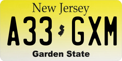 NJ license plate A33GXM