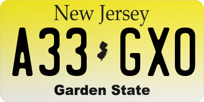 NJ license plate A33GXO