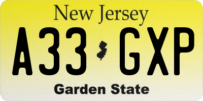NJ license plate A33GXP