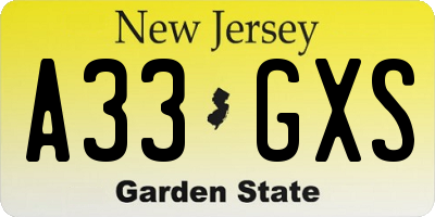 NJ license plate A33GXS