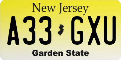 NJ license plate A33GXU