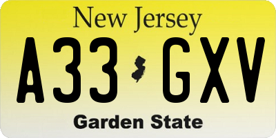 NJ license plate A33GXV