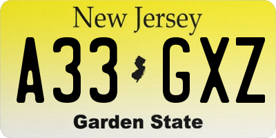 NJ license plate A33GXZ