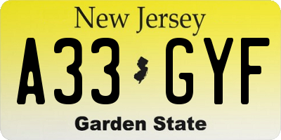 NJ license plate A33GYF