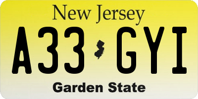 NJ license plate A33GYI