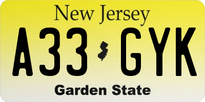NJ license plate A33GYK