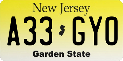 NJ license plate A33GYO