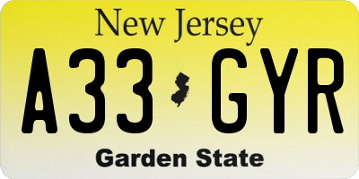 NJ license plate A33GYR
