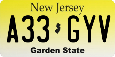 NJ license plate A33GYV