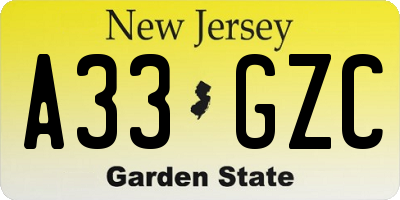 NJ license plate A33GZC