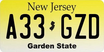NJ license plate A33GZD