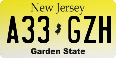 NJ license plate A33GZH