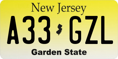 NJ license plate A33GZL