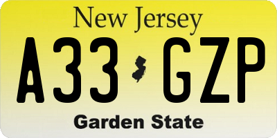 NJ license plate A33GZP