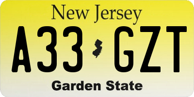 NJ license plate A33GZT