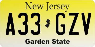 NJ license plate A33GZV
