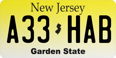 NJ license plate A33HAB
