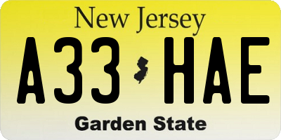 NJ license plate A33HAE