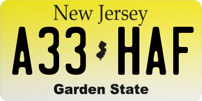 NJ license plate A33HAF