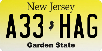 NJ license plate A33HAG