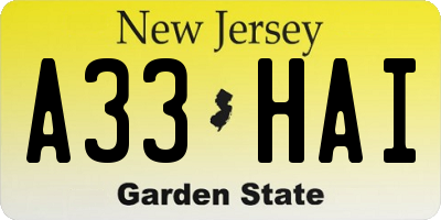 NJ license plate A33HAI