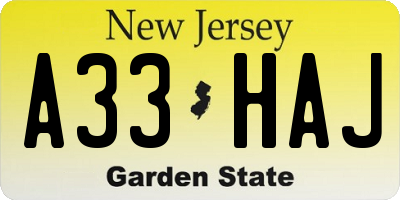 NJ license plate A33HAJ