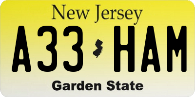 NJ license plate A33HAM