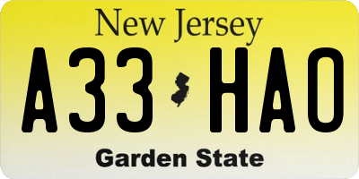 NJ license plate A33HAO