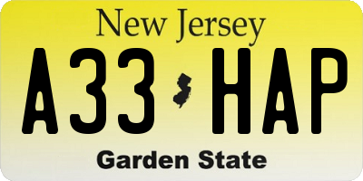 NJ license plate A33HAP