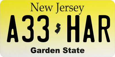 NJ license plate A33HAR
