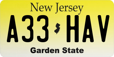 NJ license plate A33HAV