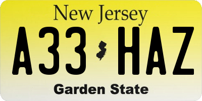 NJ license plate A33HAZ
