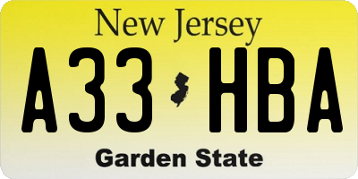 NJ license plate A33HBA