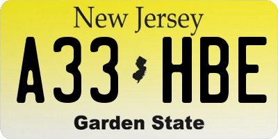 NJ license plate A33HBE