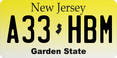 NJ license plate A33HBM
