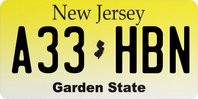 NJ license plate A33HBN
