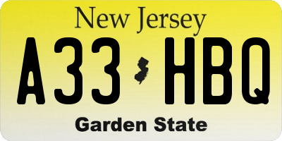 NJ license plate A33HBQ