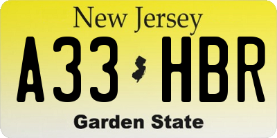 NJ license plate A33HBR
