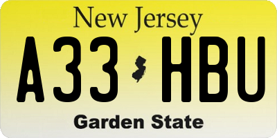 NJ license plate A33HBU